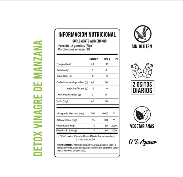 Vinagre de Manzana + Vitaminas B6/B12 y Betacaroteno 60 Gomitas Veganas Perfect Bear - Image 2