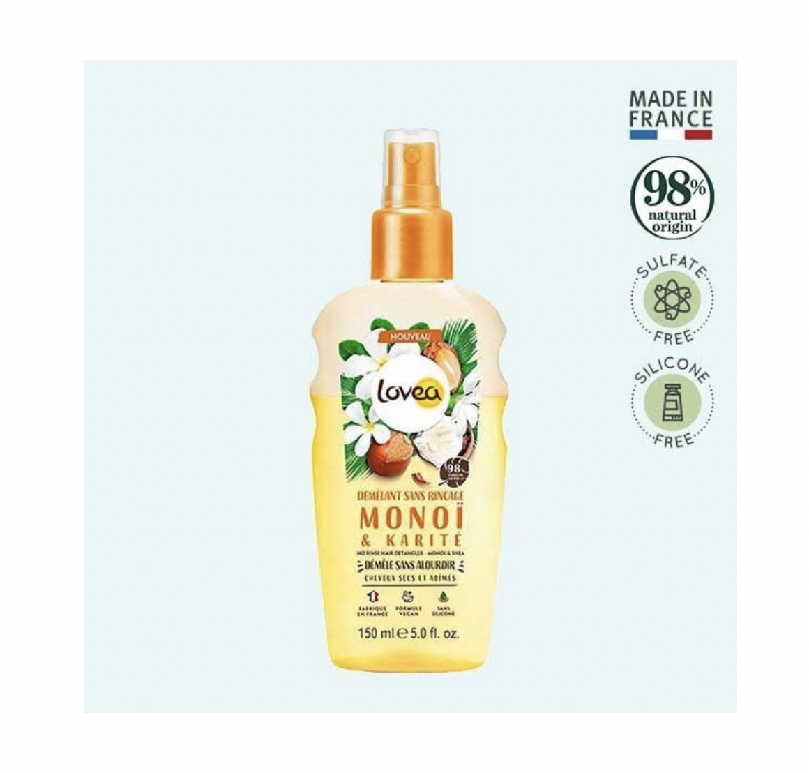 Spray Desenredante de Cabellos Karite y Monoï 150ml. Lovea