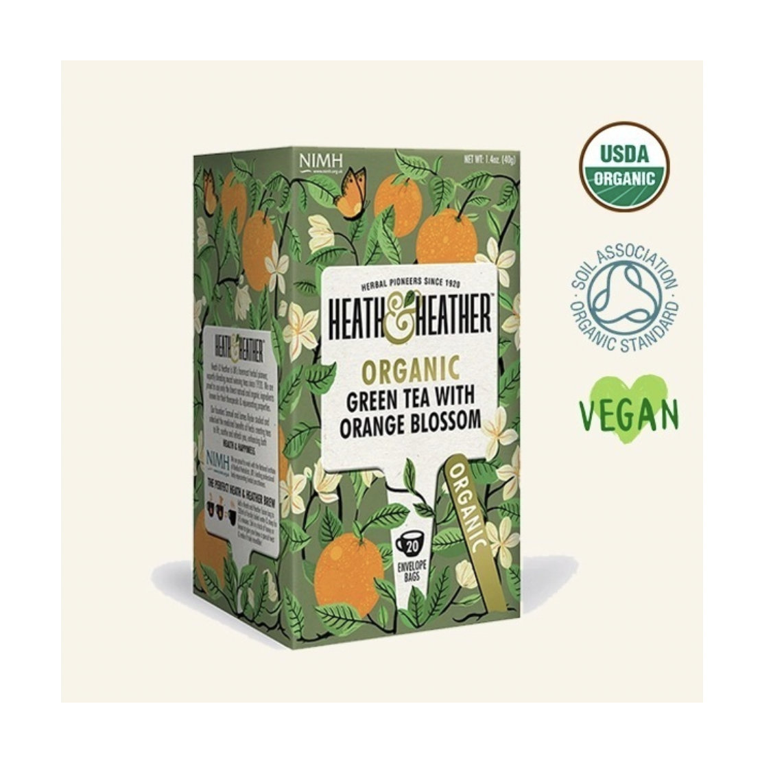 Té Verde y Hojas de Naranjo Orgánico 20 Bolsitas Health & Heather