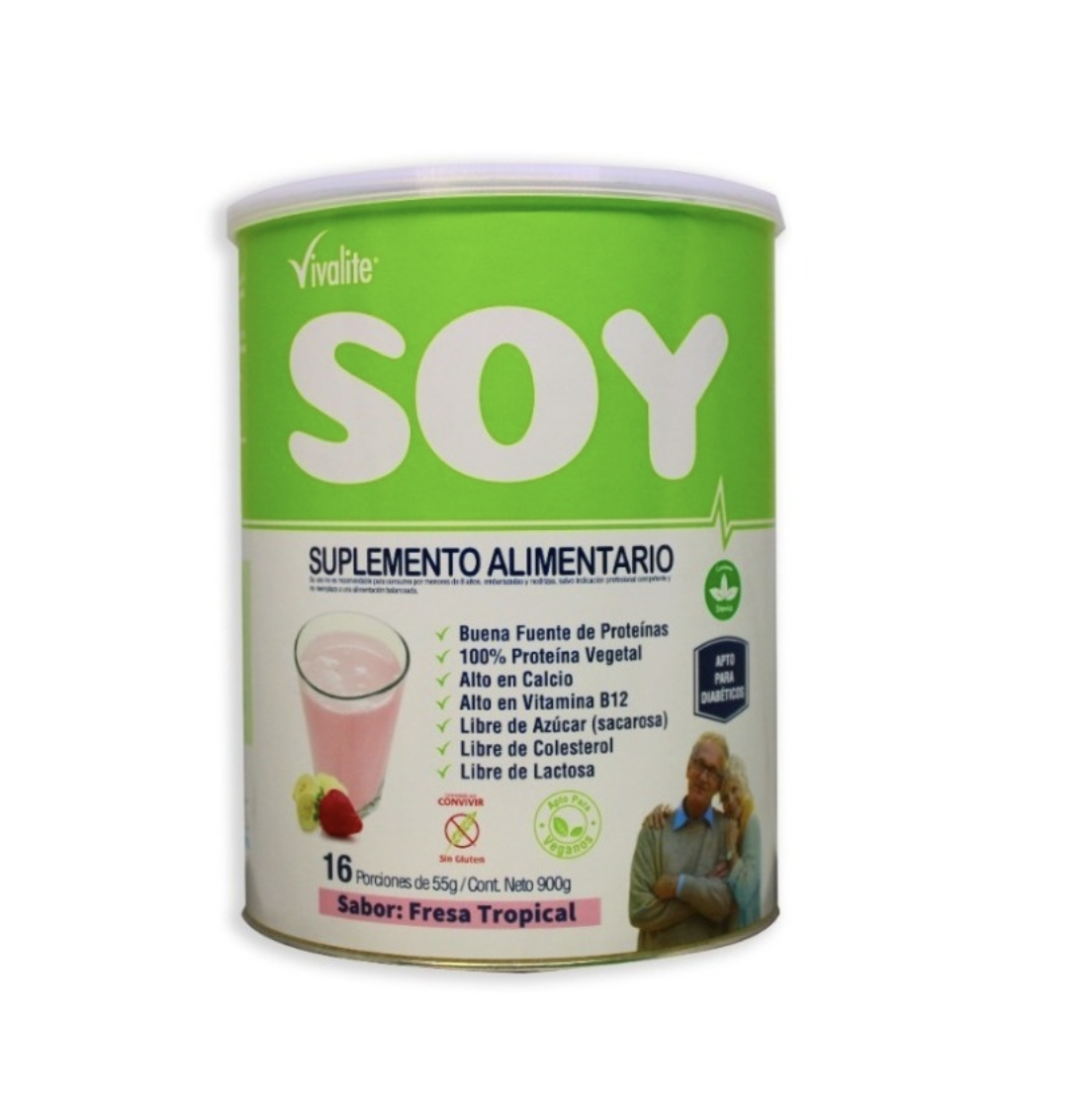 Soy Suplemento Alimentario Sabor Frutilla 900g. Adulto Senior Vivalite