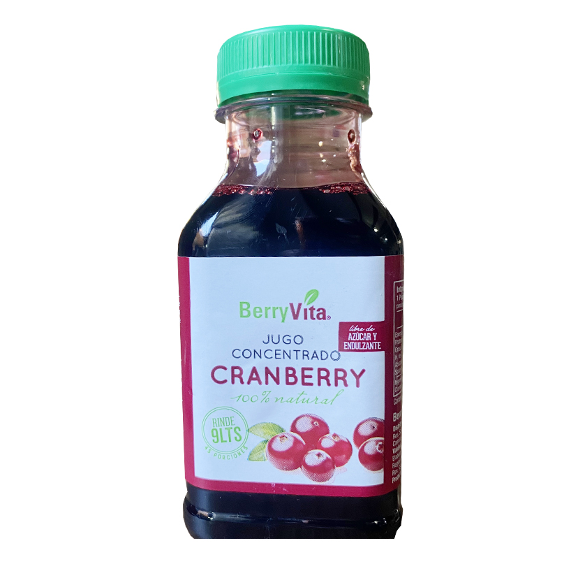 Jugo Concentrado Cranberry Natural 100% sin Azúcar 250ml. Rinde 9 Litros BerryVita