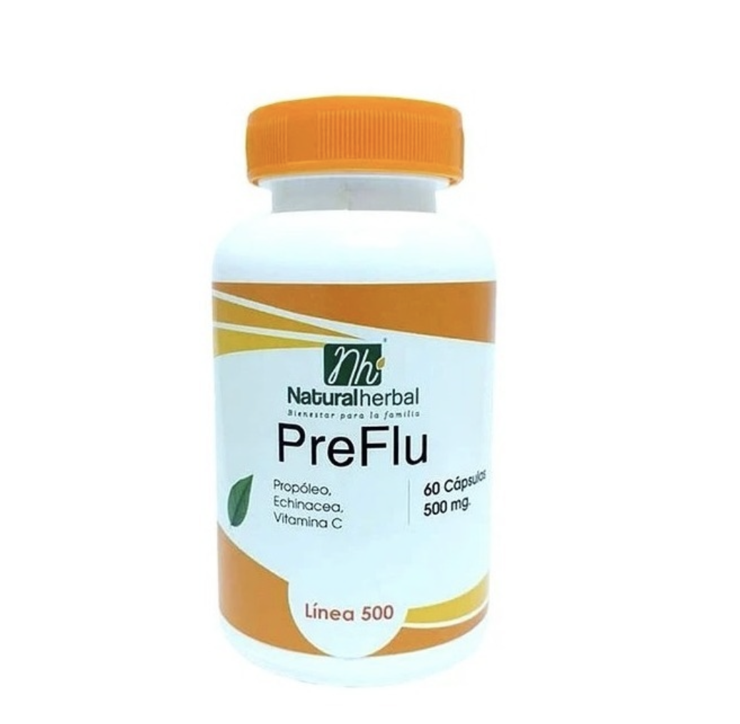 Pre Flu Propóleo + Echinacea + Vitamina C 60 Cápsulas 500mg. Natural Herbal
