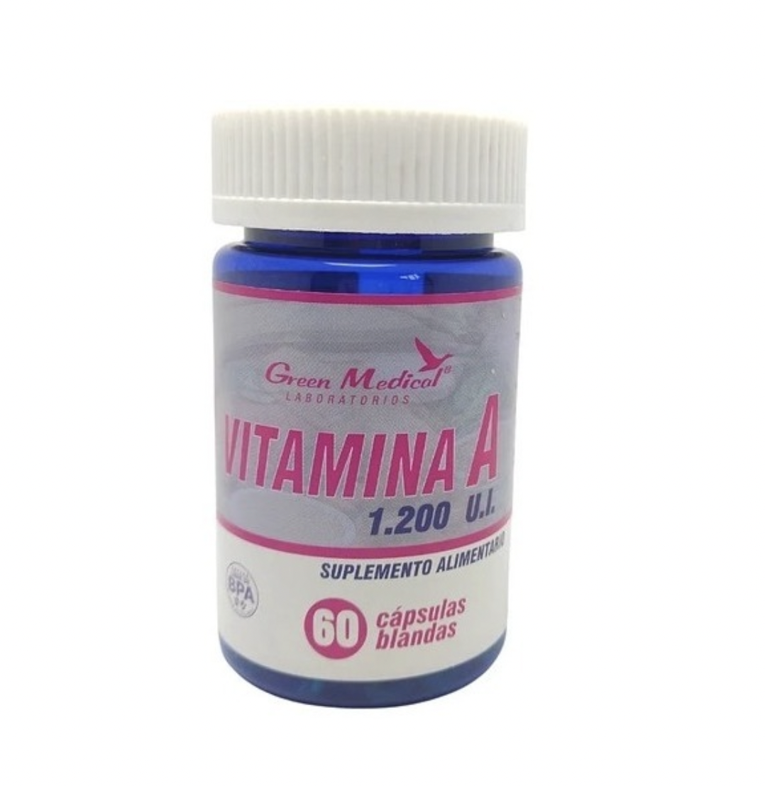 Vitamina A 1200U.I. 60 Cápsulas Blandas Suplemento Alimentario Green Medical