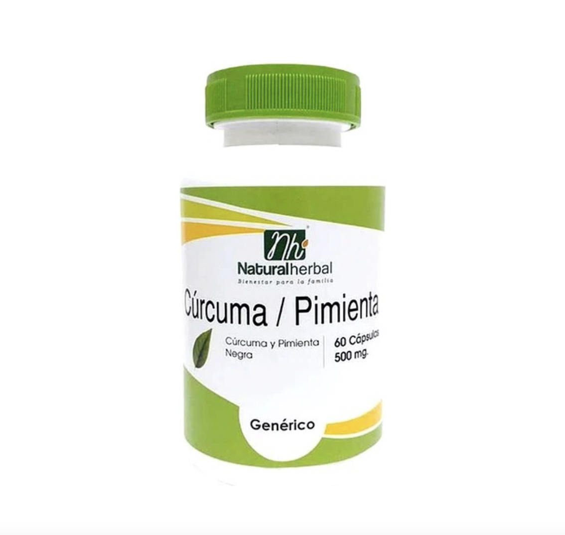 Cúrcuma + Pimienta 60 Cápsulas 500mg. Natural Herbal