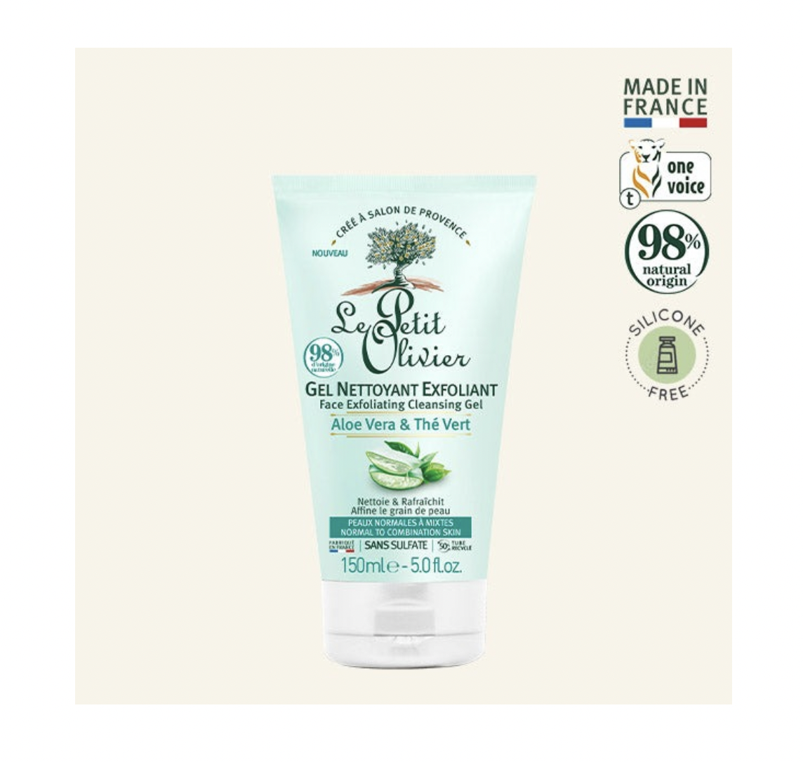 Gel Exfoliante de Rostro Aloe Vera y Té Verde 150ml. Le Petit Olivier
