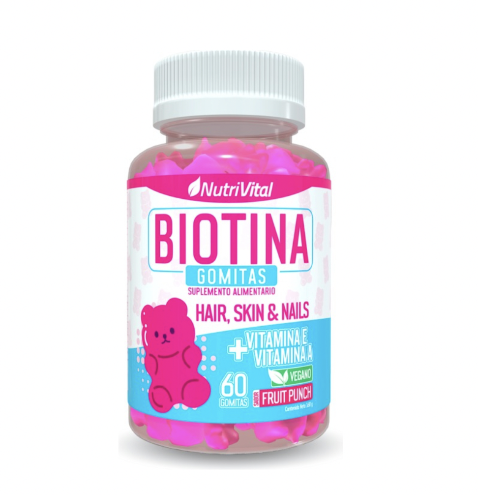 Biotina 60 Gomitas Hair, Skin & Nails Vegano 168g. NutriVital