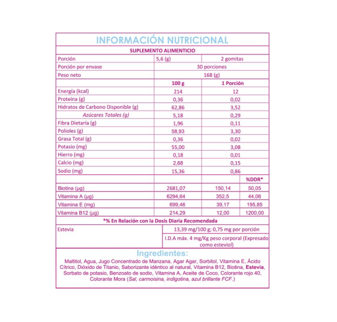 Biotina 60 Gomitas Hair, Skin & Nails Vegano 168g. NutriVital - Image 2