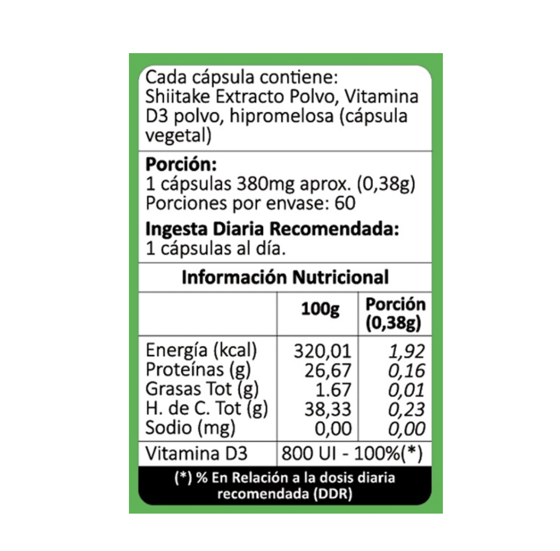Shiitake Reforzado con Vitamina D3 60 Cápsulas Suplemento Alimentario Avanti - Image 2