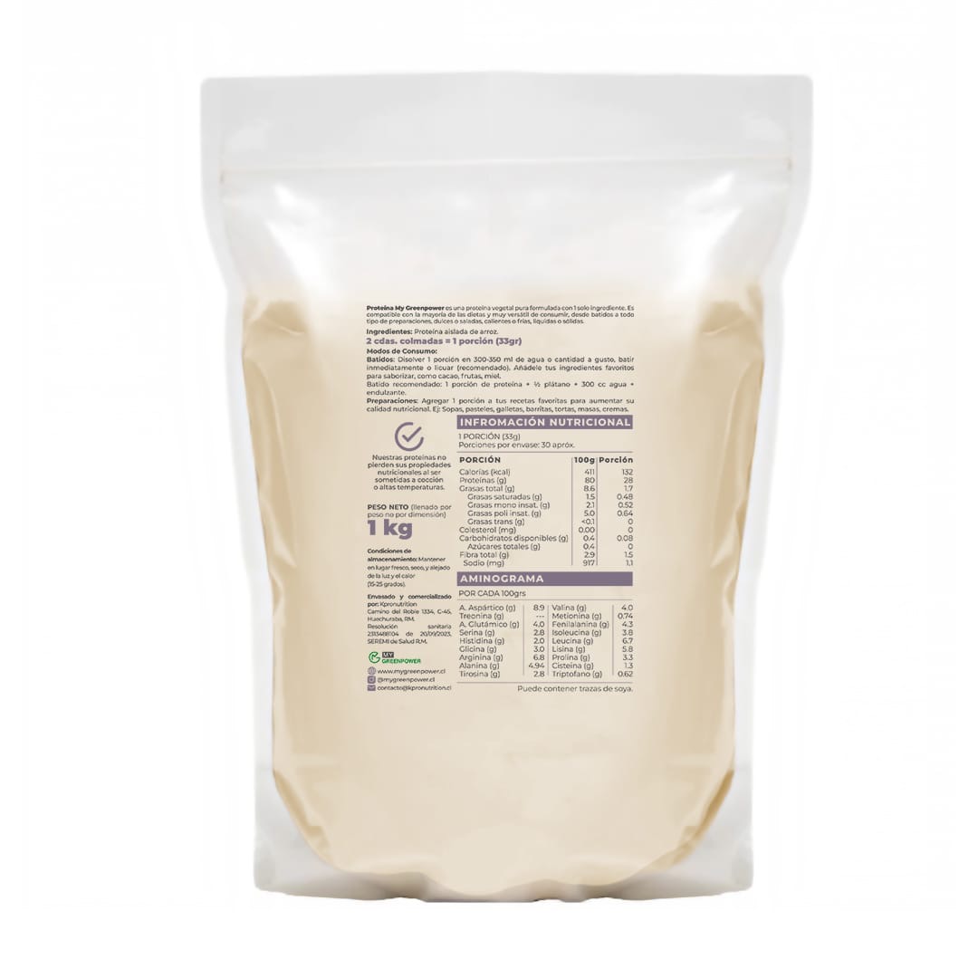 Proteína de Arroz Aislada Vegana 1Kg. GreenPower - Image 2