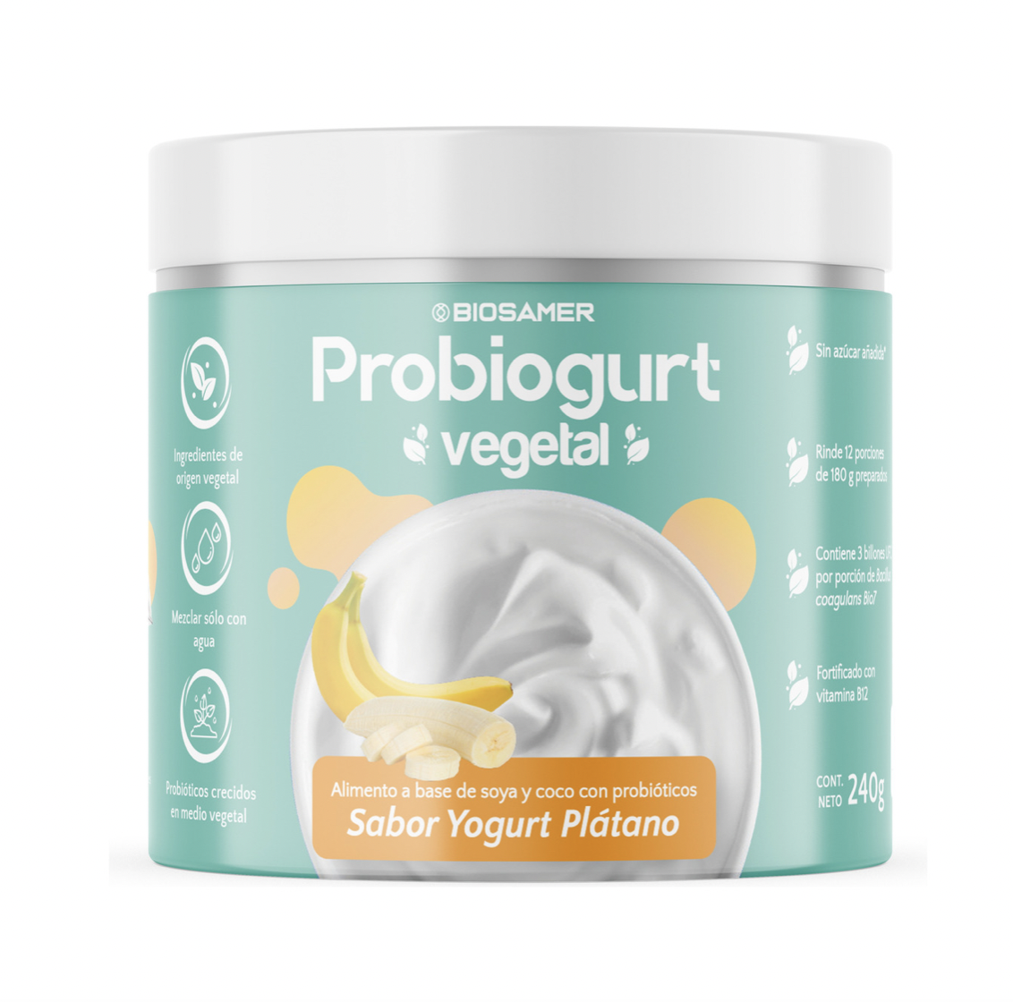 Probiogurt Vegano Sabor Plátano 240g. Biosamer
