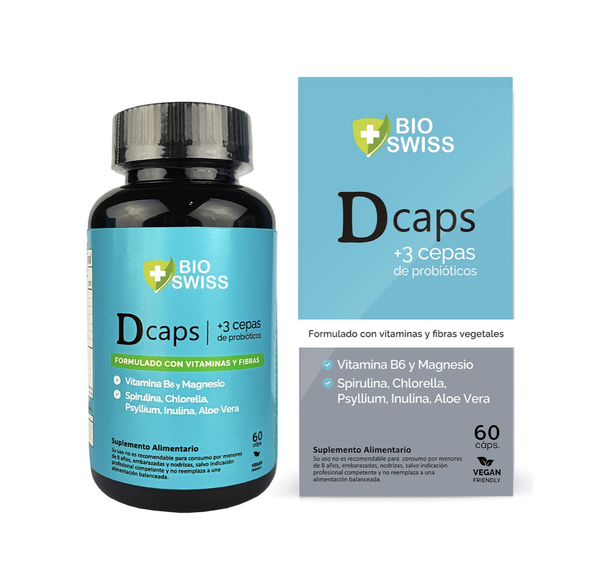 D-Caps 3 Cepas de Probióticos Quemador de Grasas con Vitaminas y Fibras Vegetales 60 Cápsulas Bio Swiss