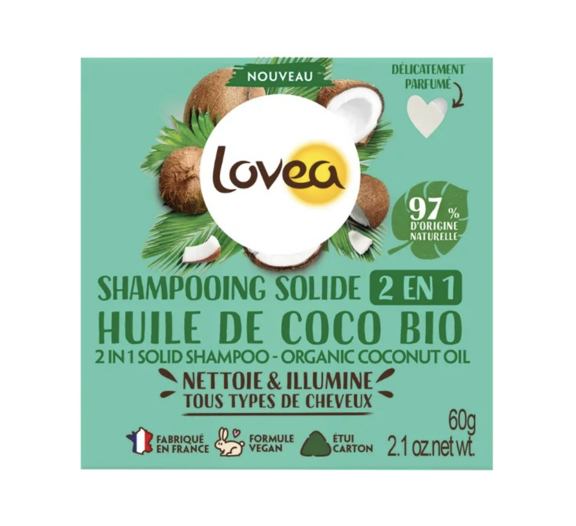 Shampoo Sólido 2 en 1 Aceite de Coco 60g. Lovea