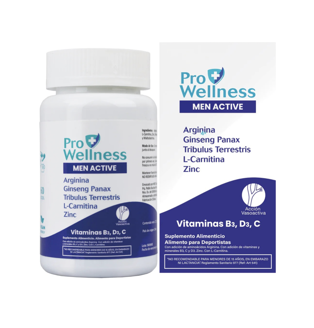 Pro Wellness Men Active Vitaminas Potenciador Sexual 60 Cápsulas Veganas Bio Swiss