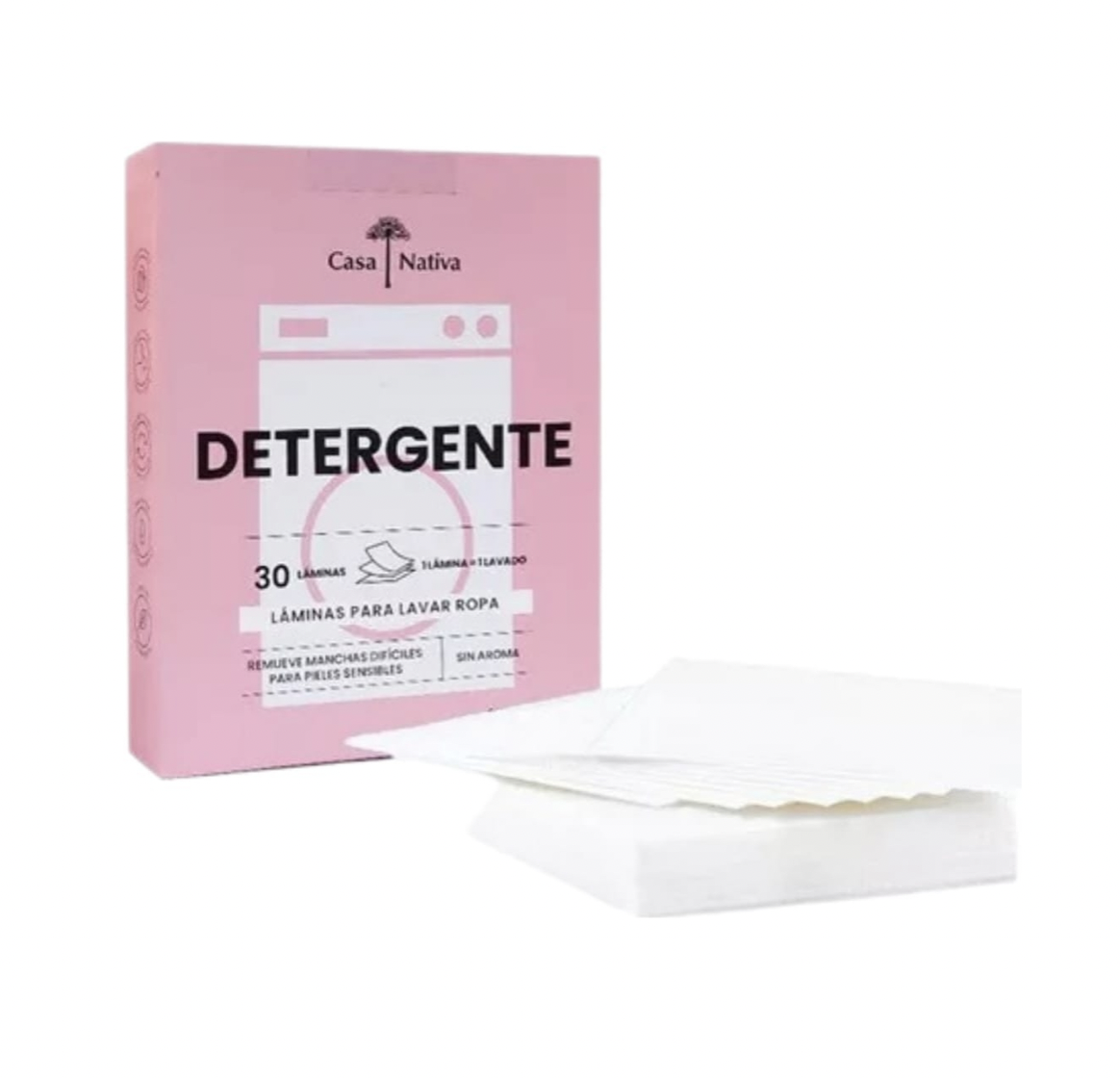 Detergente en Láminas 30 Unidades Lava Ropa sin Aroma 140g. Casa Nativa