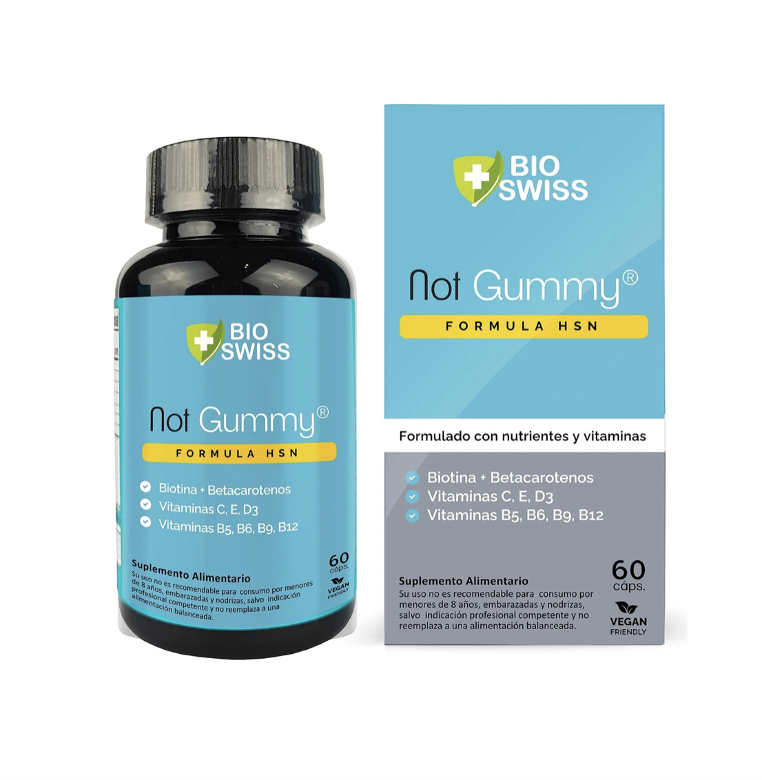 Not Gummy Fórmula HSN Pelo Uñas Piel 60 Cápsulas Veganas Bio Swiss