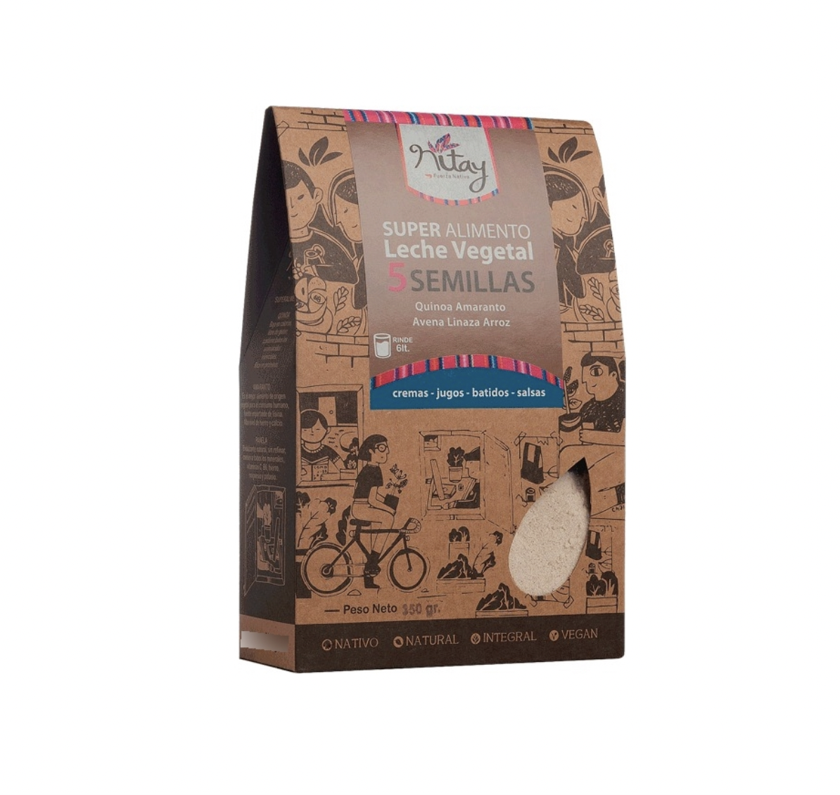 Leche Vegetal de 5 Semillas Super Alimento sin Gluten Rinde 6 Litros 350g. Nitay