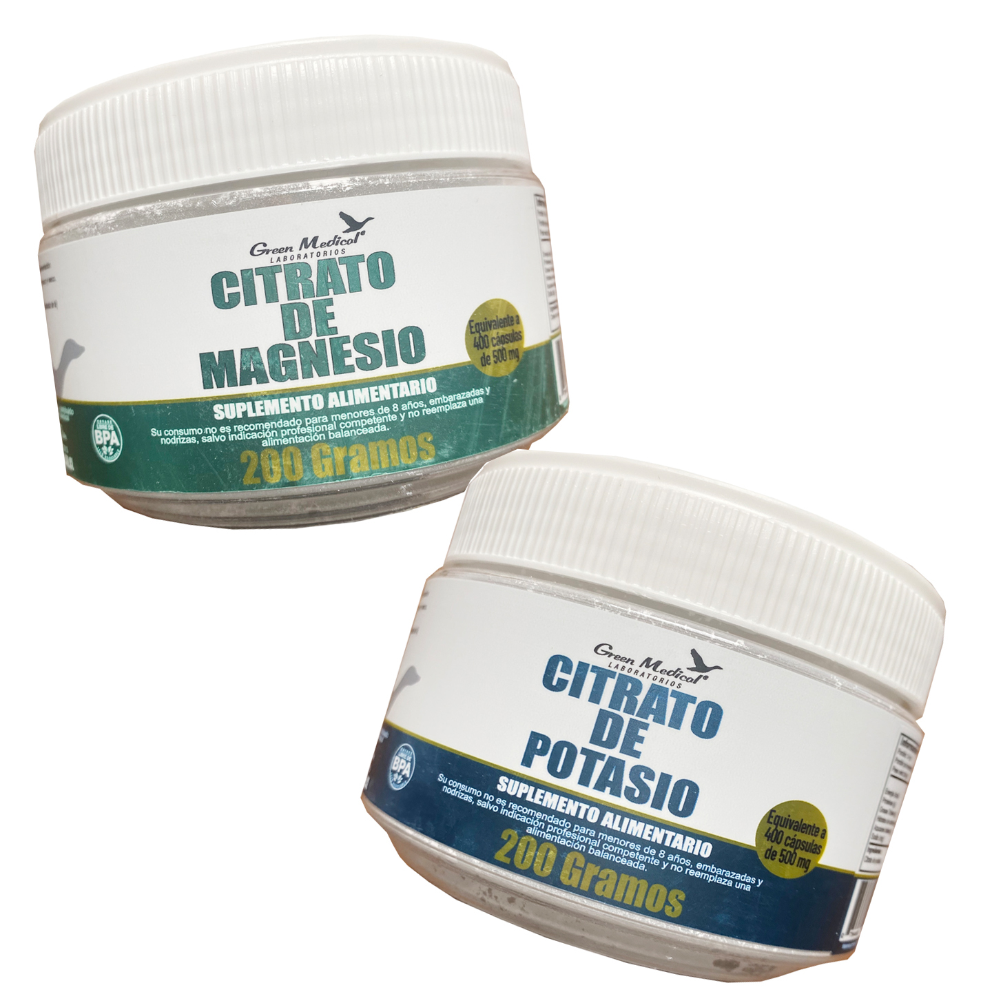 Pack Citratos de Magnesio 200g y Potasio 200g. Green Medical