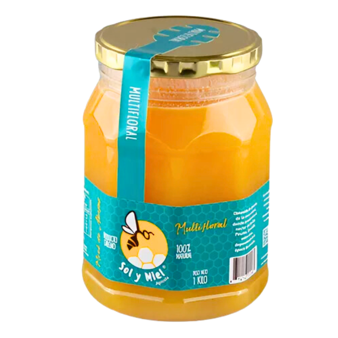 Miel de Abeja Multifloral 100% Pura 1kl + Cuchara Mielera. Sol Y Miel